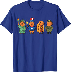 Cool Capybara Patriotic Vintage 4th of July USA Memorial Day T-Shirt - T-Shirt | Royal
