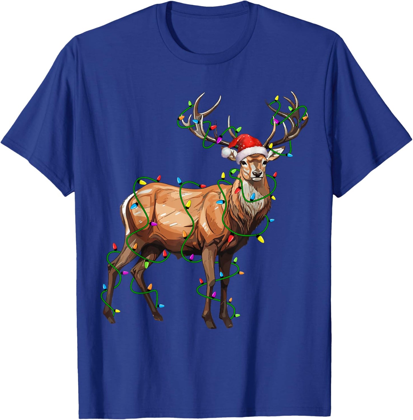 Deer Santa Christmas Tree Lighting Xmas Funny T-Shirt - T-Shirt | Royal