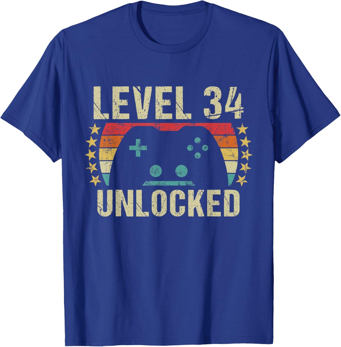 Gaming Vintage 34th Birthday Gift 34 Year Old Boy Girl Gamer T-Shirt - T-Shirt | Royal