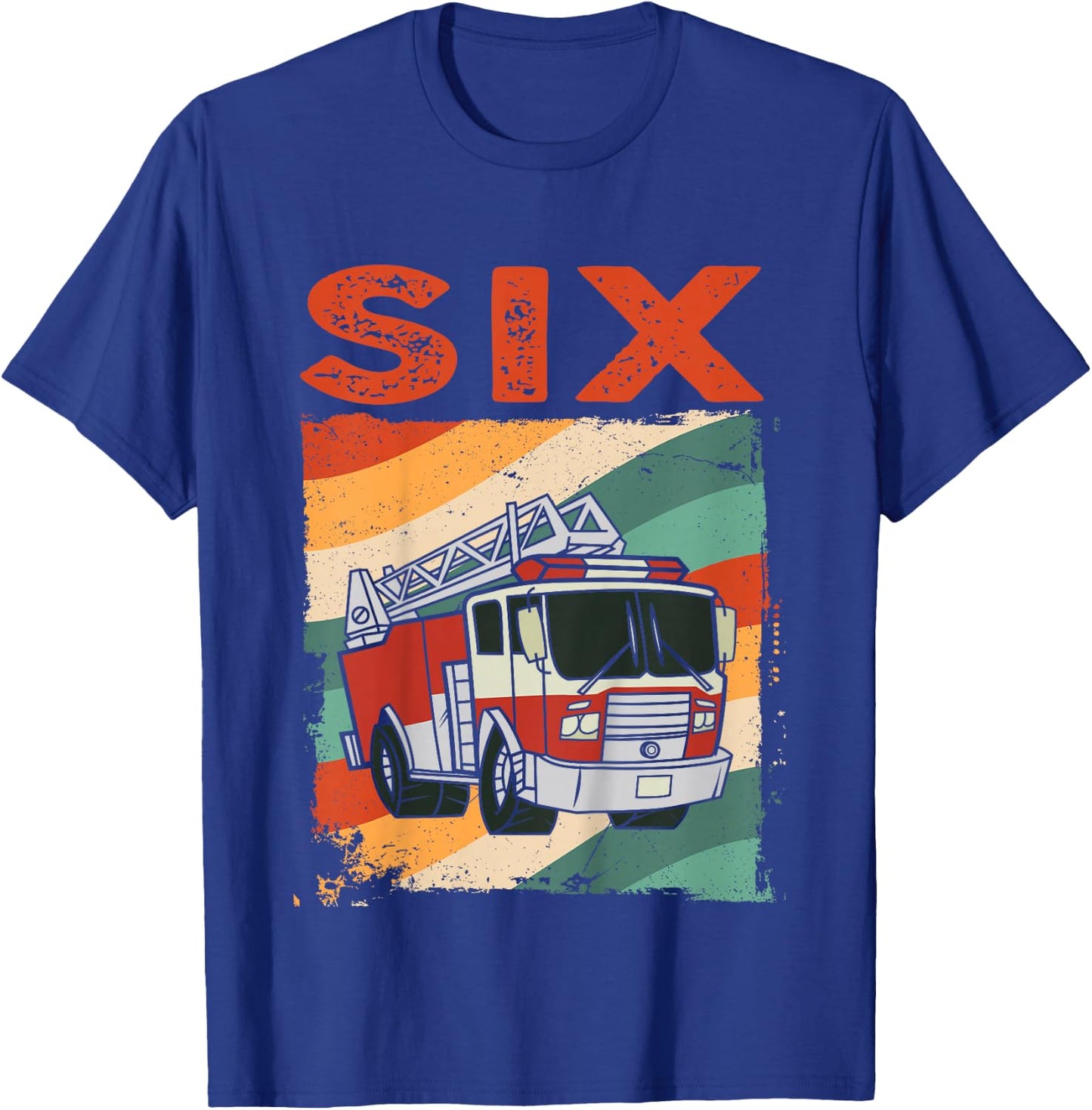 6 Year Old Shirt 6th Birthday Boy Firefighter Fire Truck T-Shirt - T-Shirt | Royal