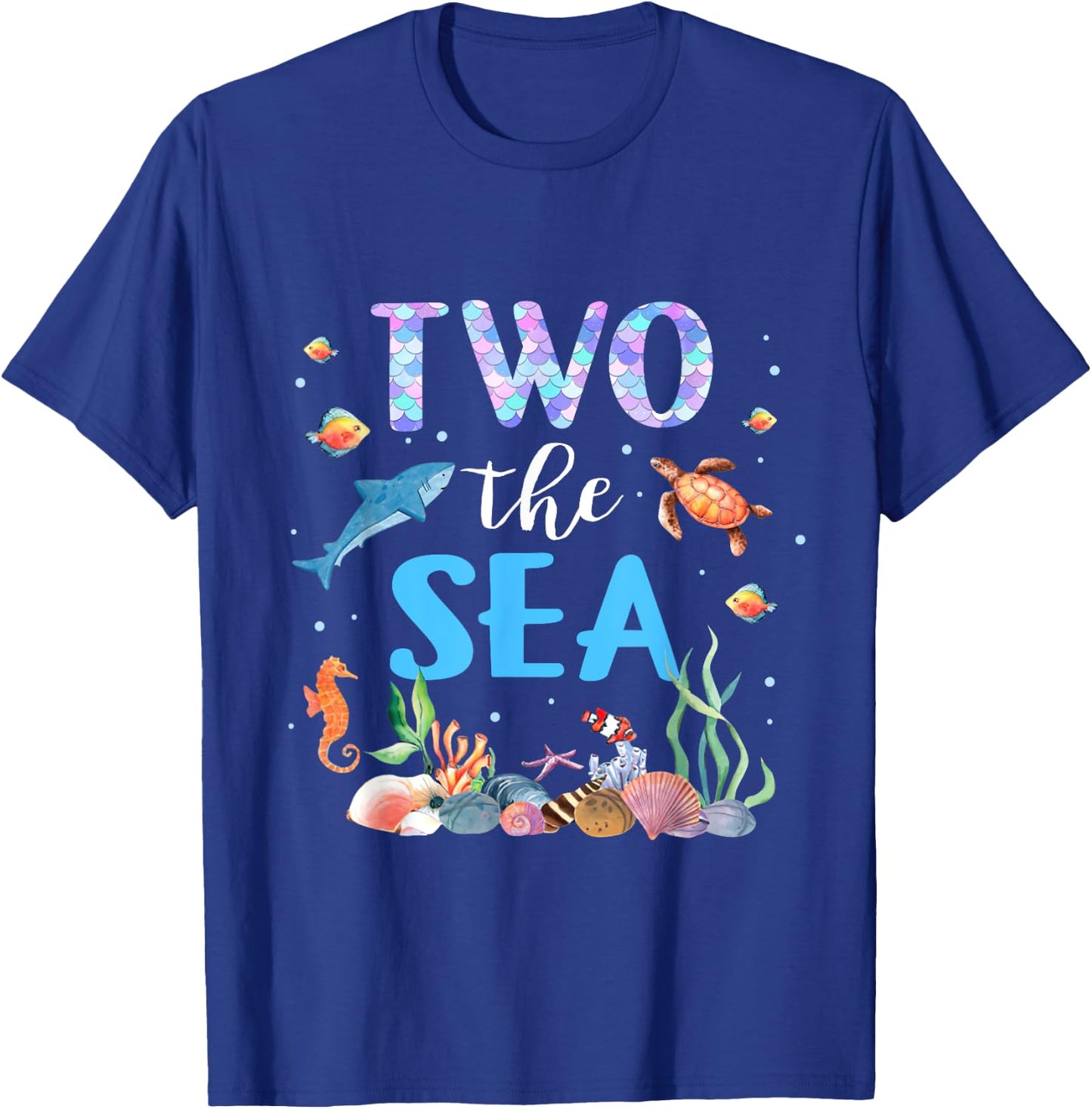 Two The Sea 2nd Birthday Baby Girl Outfits Mermaid Turtle T-Shirt - T-Shirt | Royal