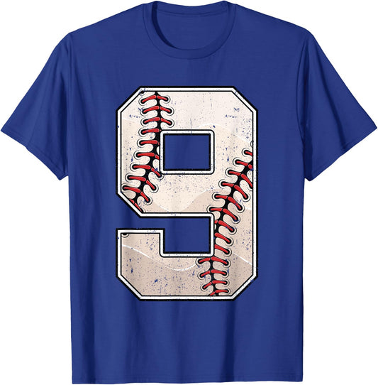 Baseball Birthday Boy Nine 9 Years Old Ninth 9th Bday Party T-Shirt - T-Shirt | Royal