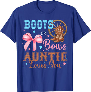 Boots or Bows Gender Reveal Decorations Auntie Loves You T-Shirt - T-Shirt | Royal