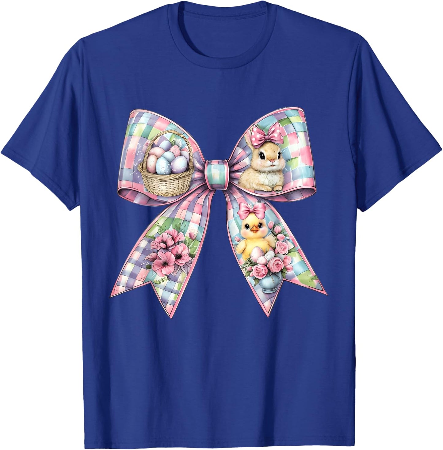 Happy Easter Bunny Coquette Bow Floral Spring Women Girl Kid T-Shirt - T-Shirt | Royal