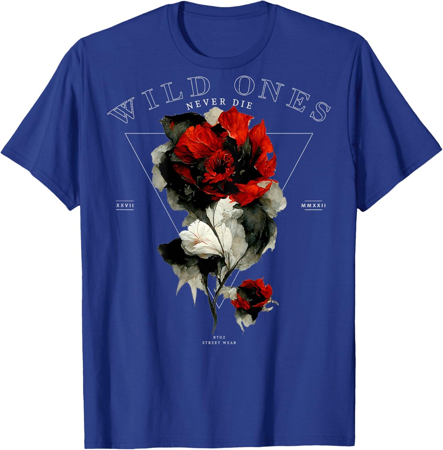Backprint Streetwear Mode Fashion Damen Herren Retro Rose T-Shirt - T-Shirt | Royal