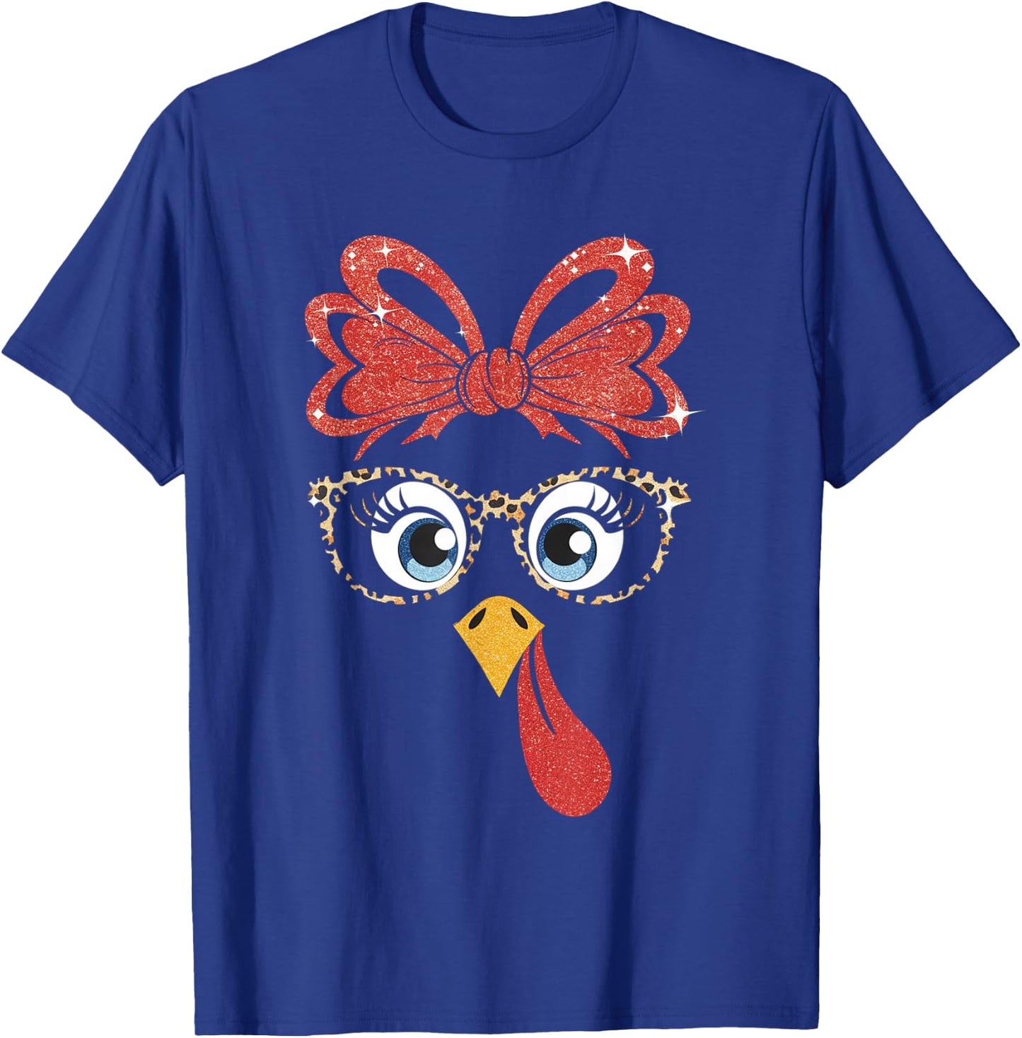Thanksgiving Turkey Face Leopard Glasses Women Girls T-Shirt - T-Shirt | Royal