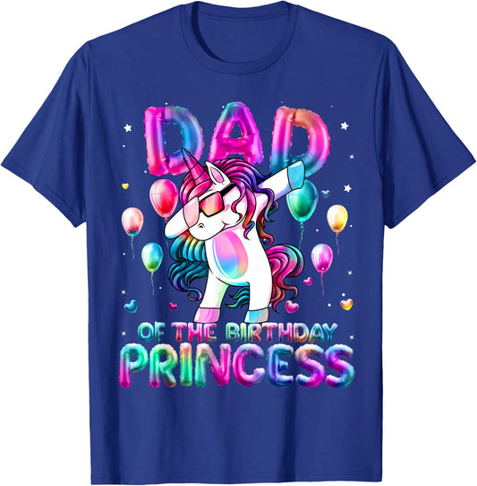 Dad of the Birthday Princess Girl Dabbing Unicorn Daddy T-Shirt - T-Shirt | Royal