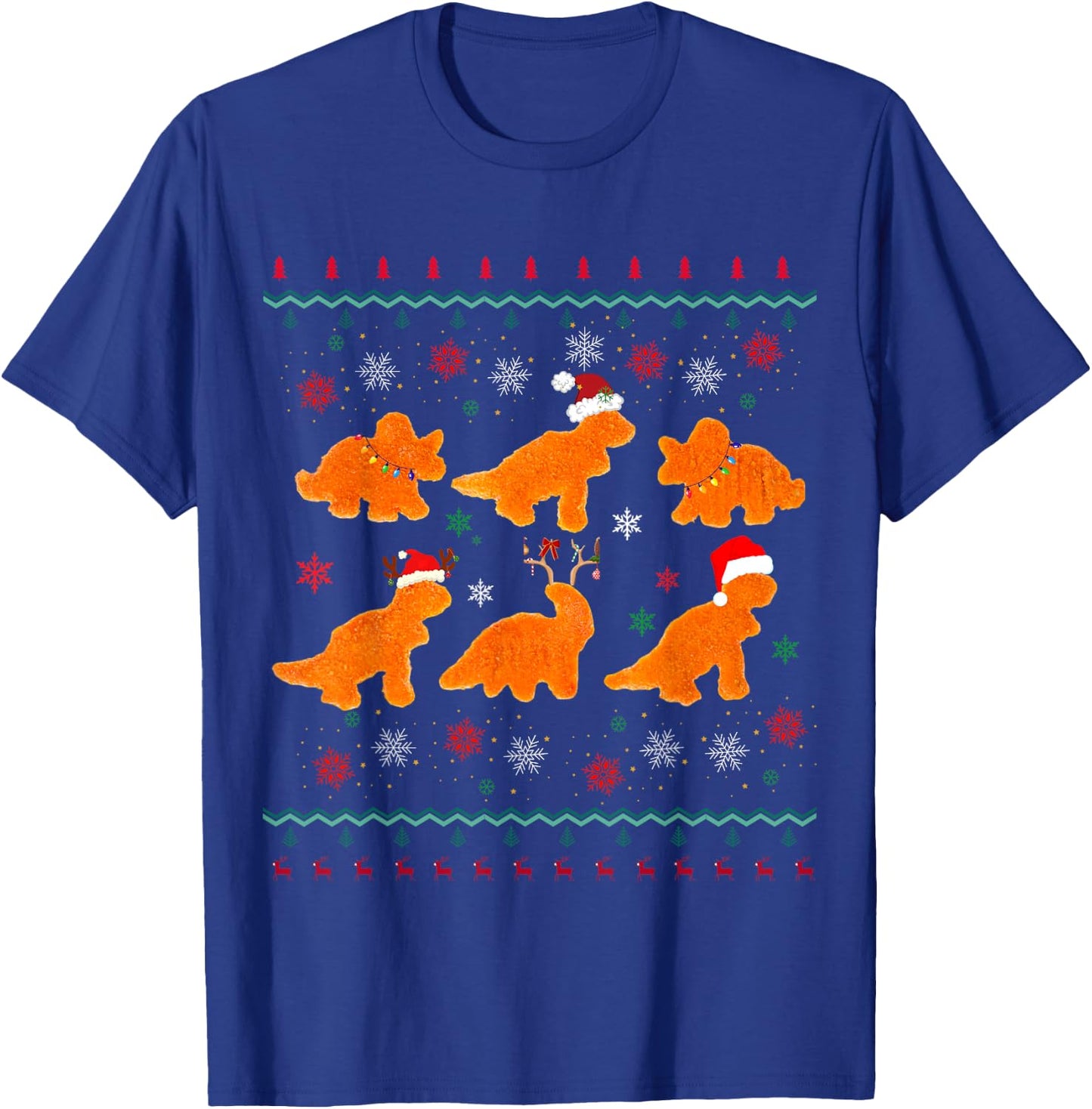 Dinosaur Chicken Nuggets Ugly Christmas Sweater styleFunny T-Shirt - T-Shirt | Royal