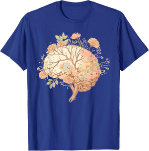 Spring Flower Neurologist Floral Brain Neuroscience T-Shirt - T-Shirt | Royal