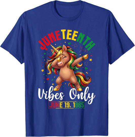 Juneteenth June 19 1865 Cute Unicorn Dabbing Girls Kids T-Shirt - T-Shirt | Royal