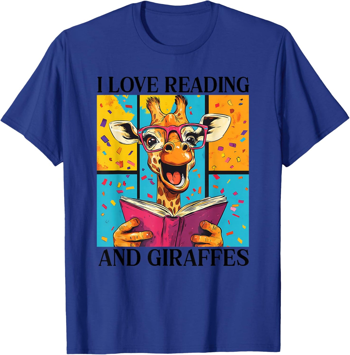 Love Reading And Giraffes Cute Giraffe Reading Book Lovers T-Shirt - T-Shirt | Royal