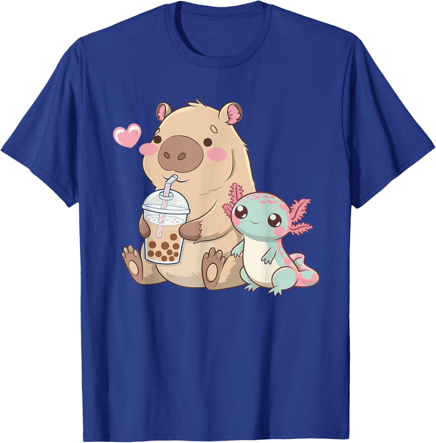 Cute Axolotl Lover Capybara Kawaii Anime Drinking Bubble Tea T-Shirt - T-Shirt | Royal