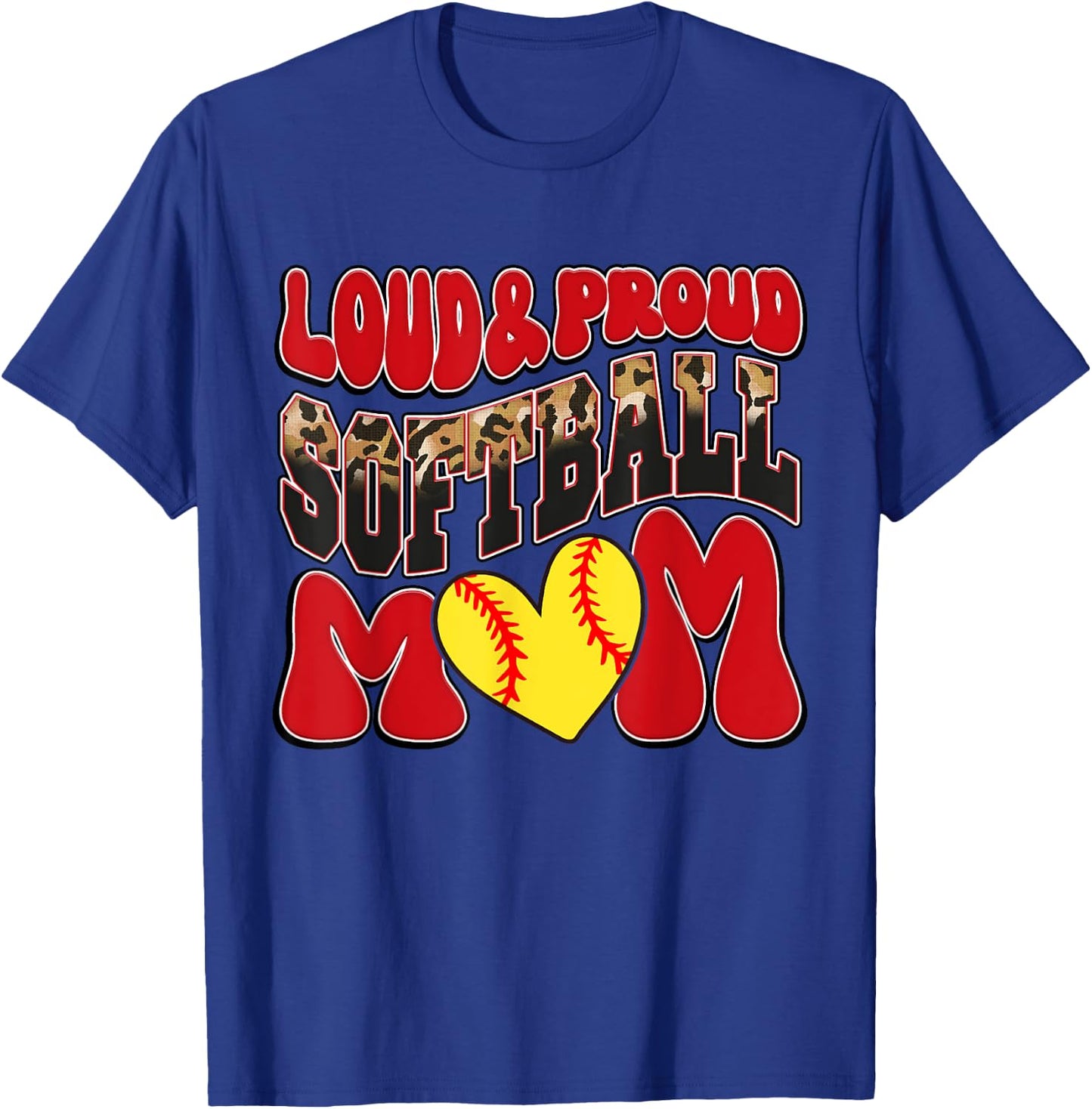 Loud Proud Softball Mom Red Team Leopard Softball Mom Squad T-Shirt - T-Shirt | Royal