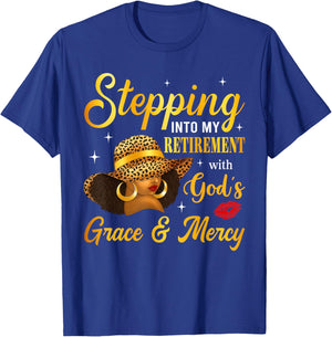 Stepping Into Retirement Afro Woman Leopard Sun Hat Retired T-Shirt - T-Shirt | Royal