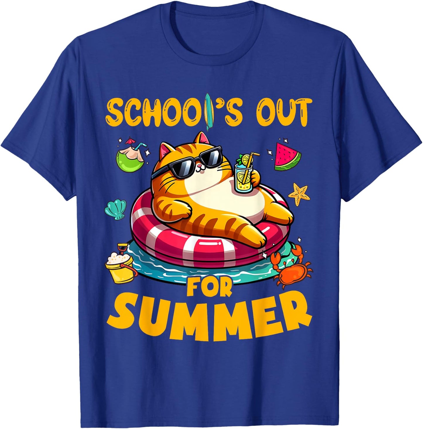 Schools Out For Summer Teacher Cat Lover Last Day Of School T-Shirt - T-Shirt | Royal