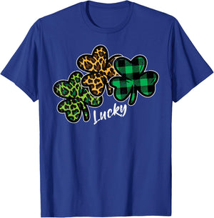 Leopard Shamrocks Lucky St Patricks Day Women Girls Kids T-Shirt - T-Shirt | Royal