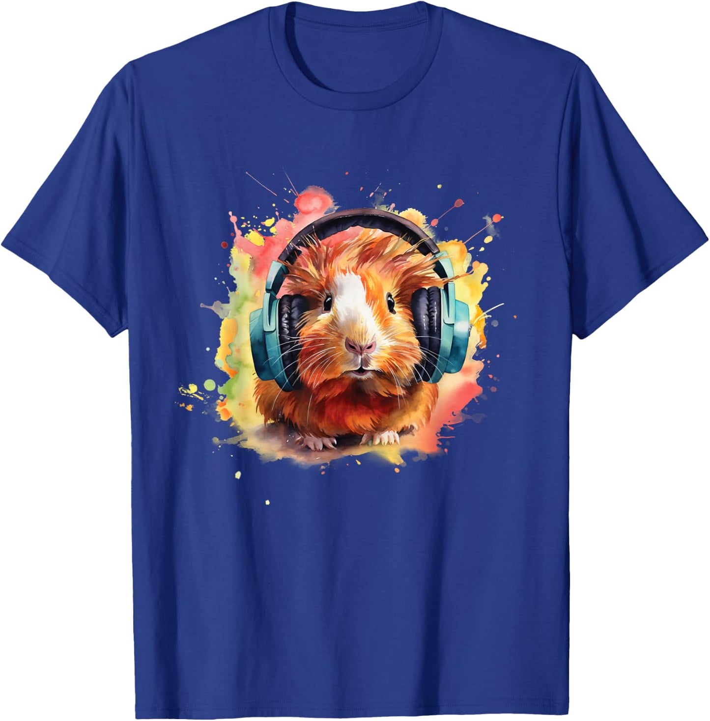 Watercolor Headphones Funny Guinea Pig T-Shirt - T-Shirt | Royal