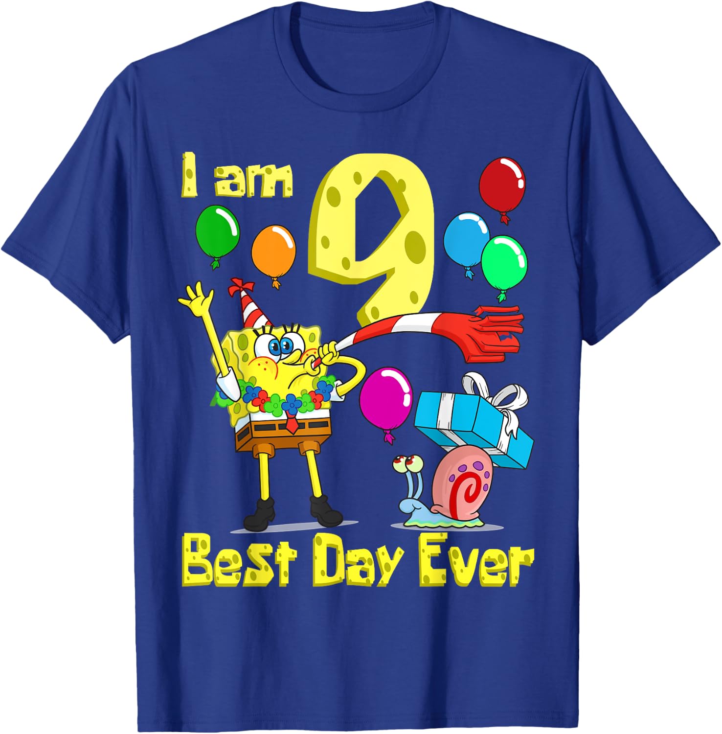 Mademark x SpongeBob SquarePants - SpongeBob I am 9 Years Old Birthday Party T-Shirt - T-Shirt | Royal
