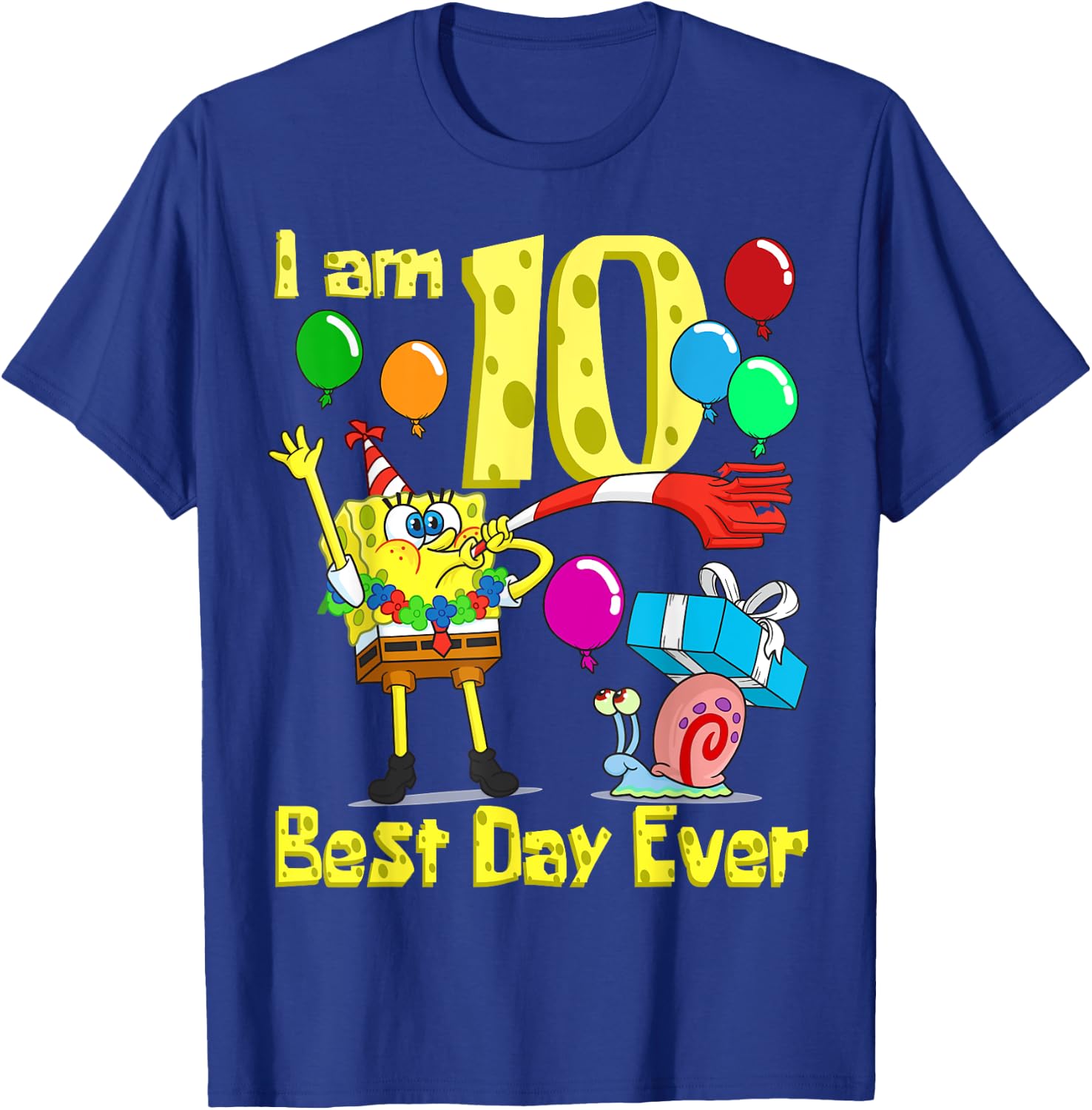 Mademark x SpongeBob SquarePants - SpongeBob I am 10 Years Old Birthday Party T-Shirt - T-Shirt | Royal