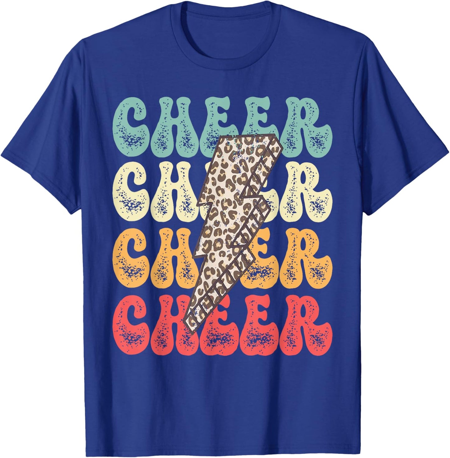 Retro Cheerleader - Cheer Leopard Cheetah Lightning Bolt T-Shirt - T-Shirt | Royal
