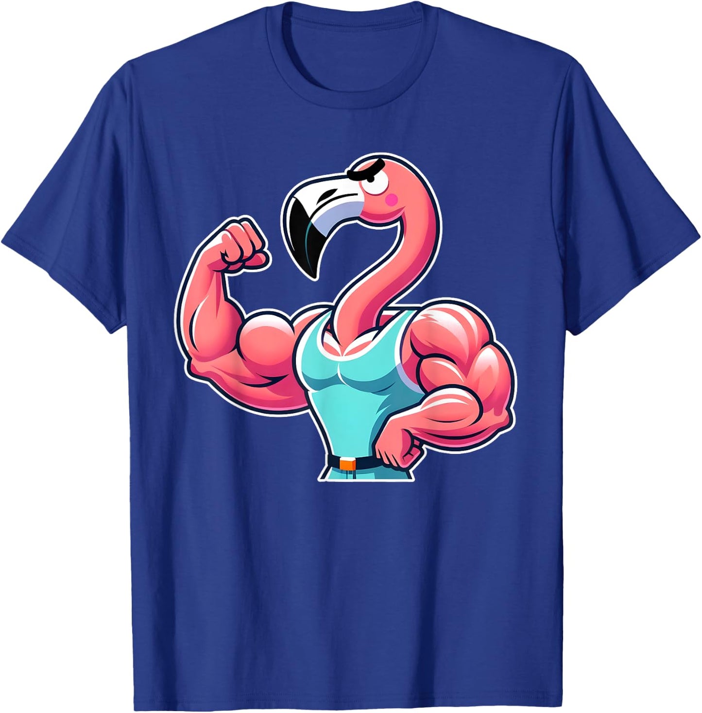 Bodybuilder Flamingo Flexing Muscles Workout Gym Enthusiast T-Shirt - T-Shirt | Royal