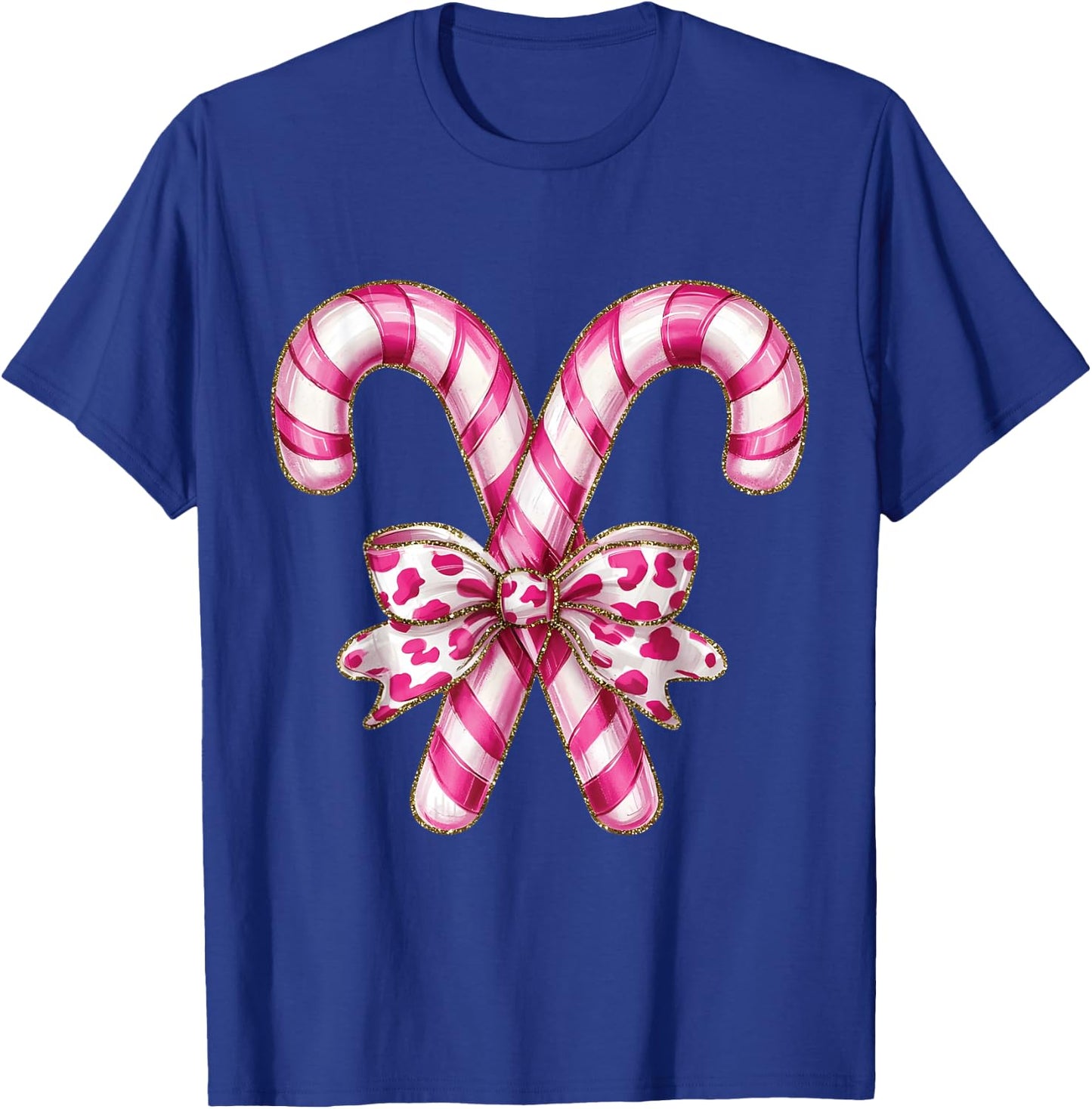 Christmas Candy Cane Coquette Bow Xmas Holiday Women Girls T-Shirt - T-Shirt | Royal