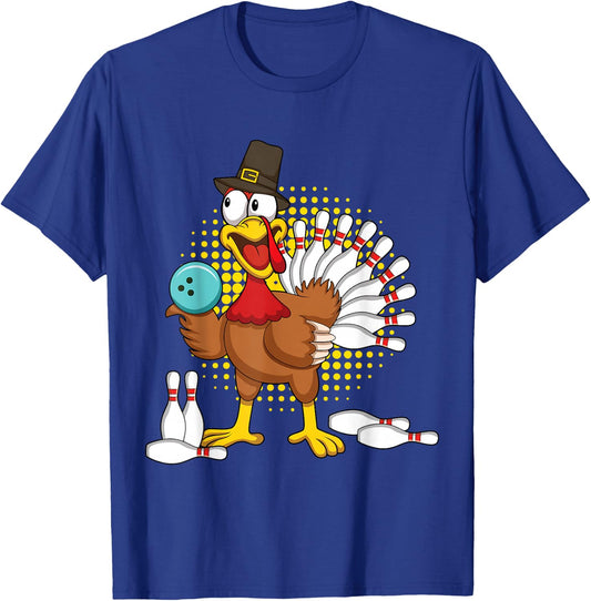 Autumn Turkey Funny Thanksgiving Turkey Bowling T-Shirt - T-Shirt | Royal