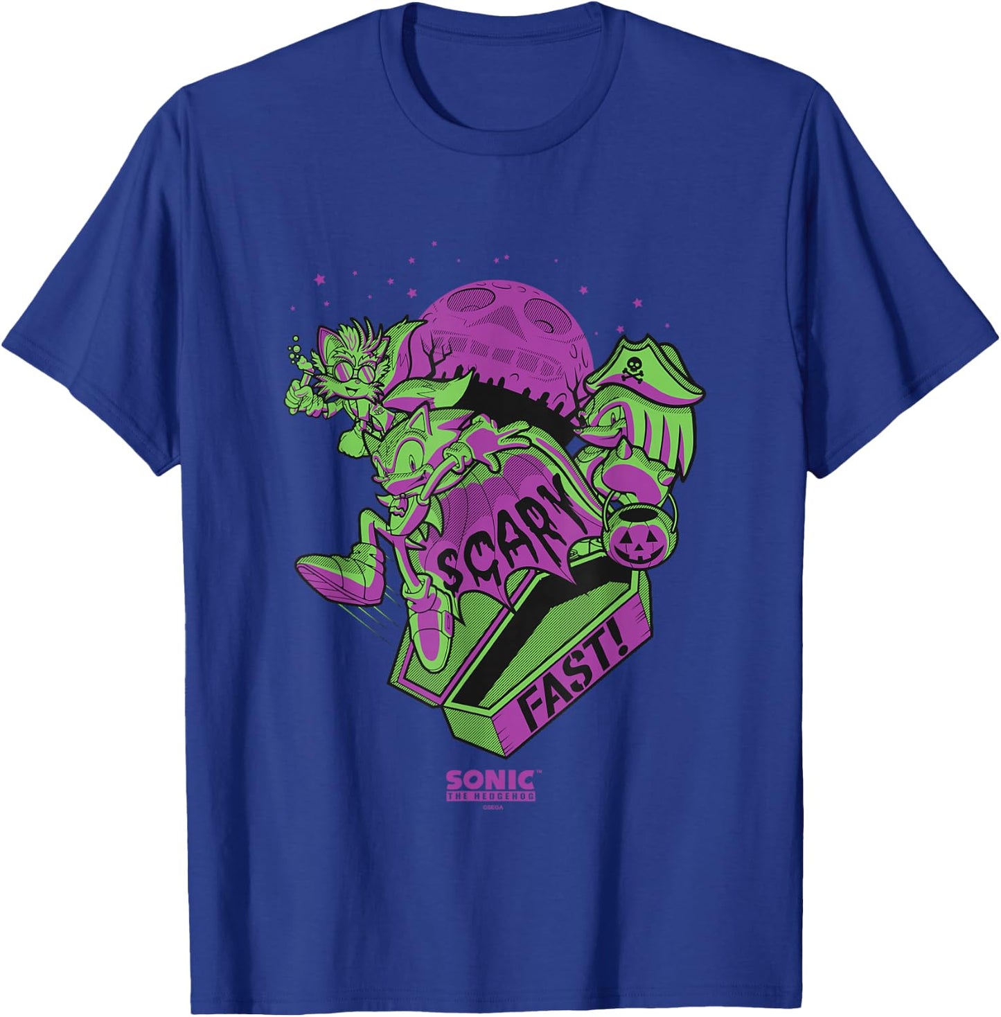 Sonic The Hedgehog Halloween Scary Fast Retro Neon Logo T-Shirt - T-Shirt | Royal