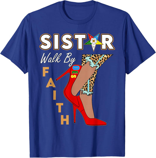 OES Sistar Leopard Walk by Faith Eastern Star Thanksgiving T-Shirt - T-Shirt | Royal