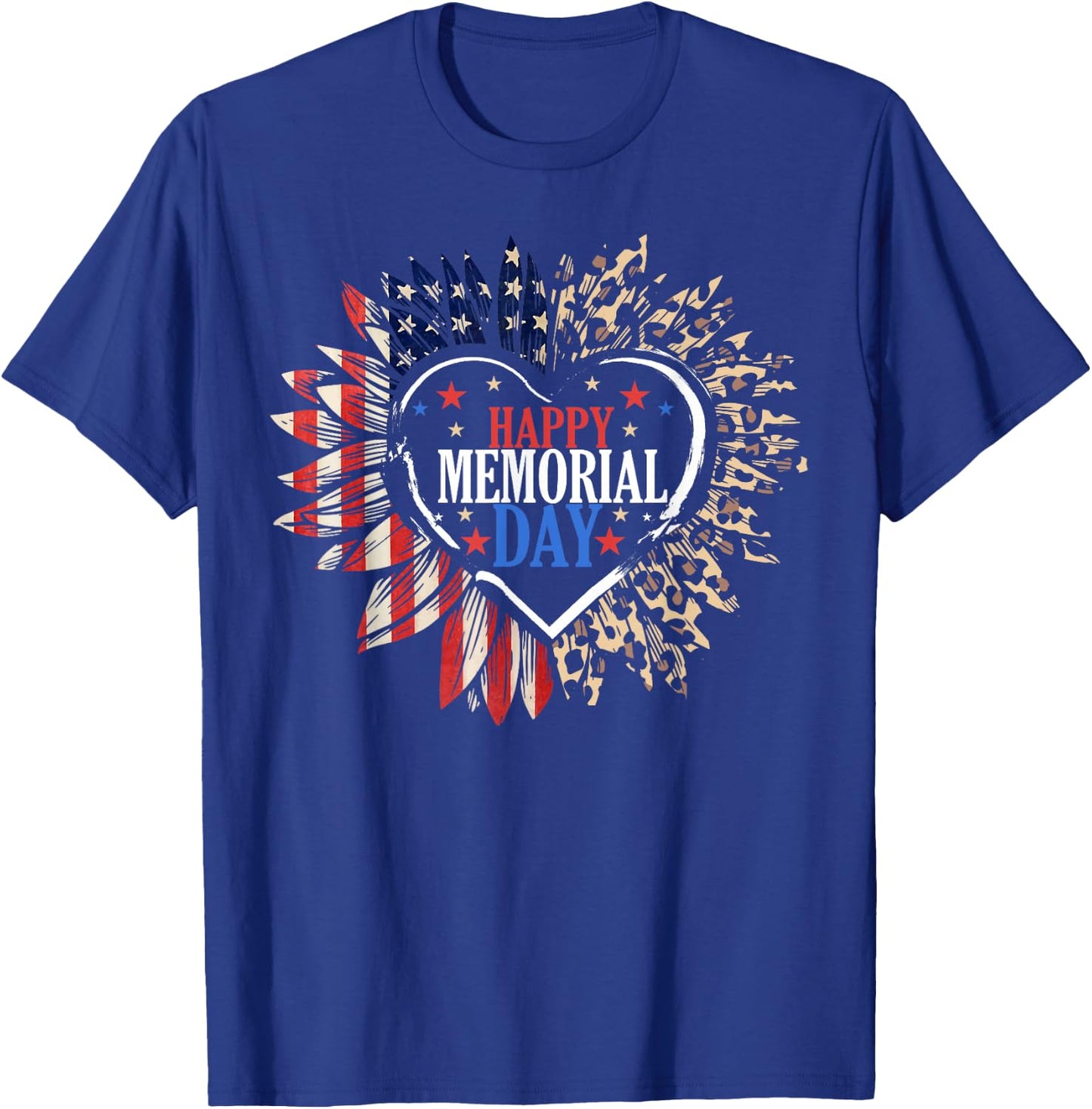 Happy Memorial Day USA Flag Sunflower Patriotic Veterans Day T-Shirt - T-Shirt | Royal