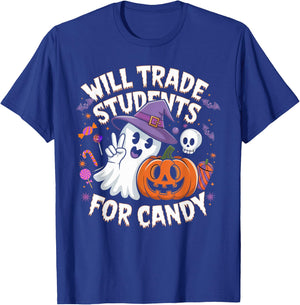 Will Trade Students For Candy Funny Halloween Teacher T-Shirt - T-Shirt | Royal