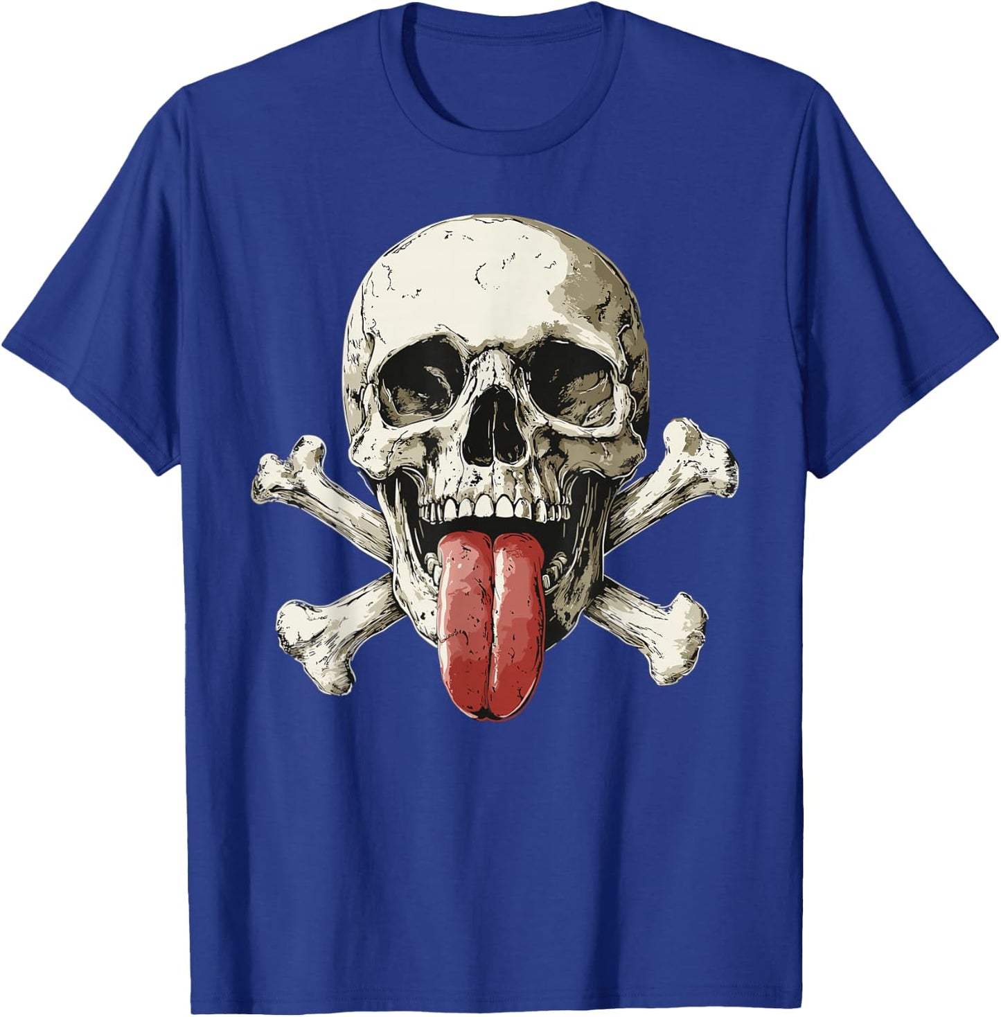 Modern Skull, Tongue Out Pirate Skull , Black, S T-Shirt - T-Shirt | Royal