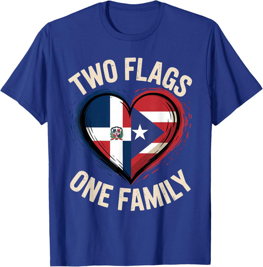 Two Flags One Family Puerto Rican Dominican Roots T-Shirt - T-Shirt | Royal