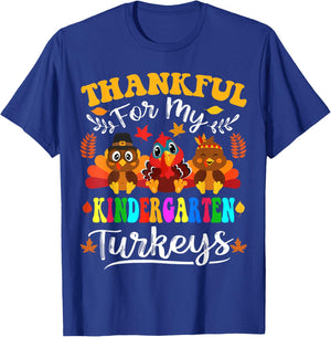 Thankful For My Kindergarten Turkeys Thanksgiving Teacher T-Shirt - T-Shirt | Royal