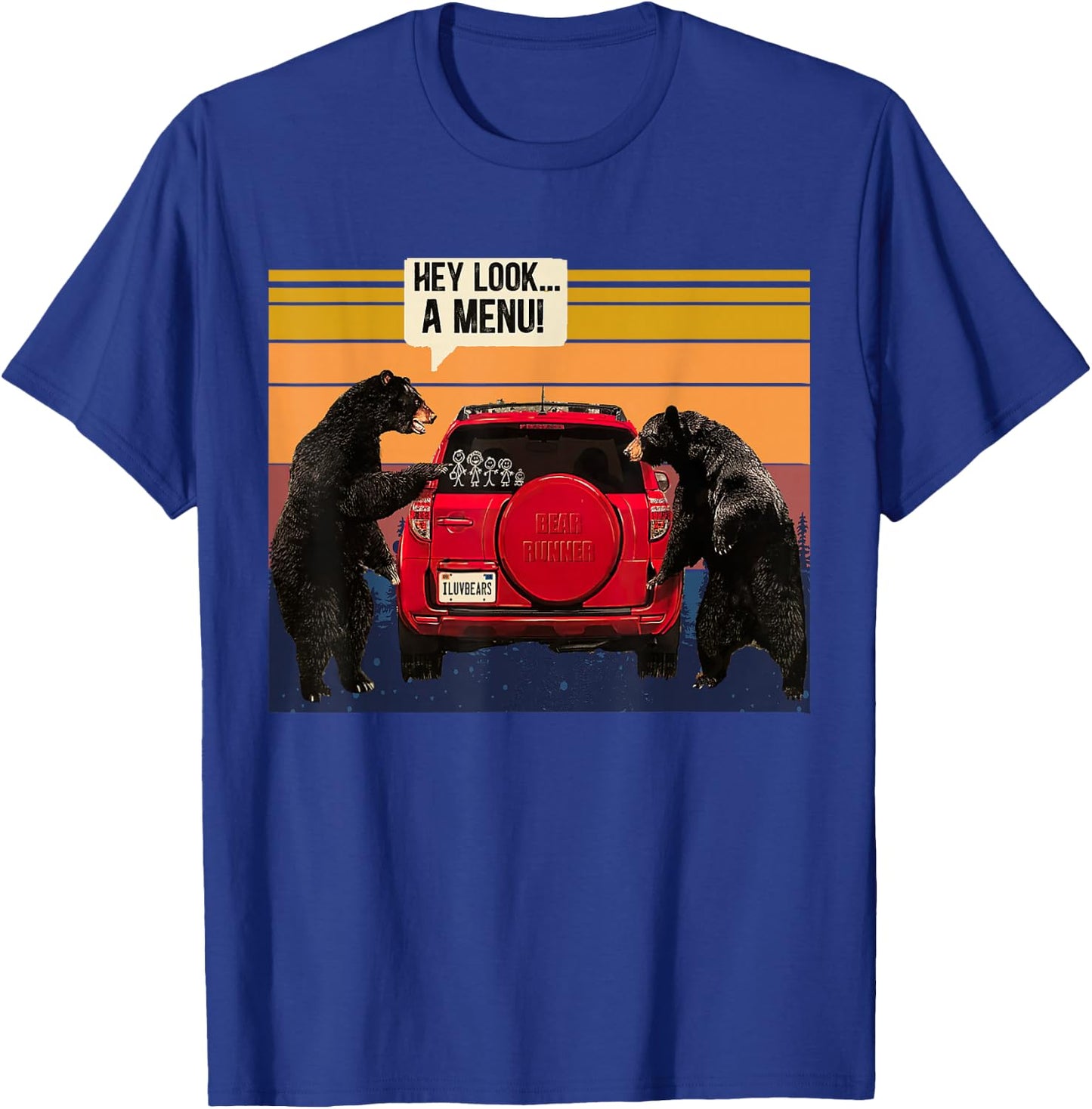 Hey Look A Menu Camping Camper, Retro Vintage Funny Bear T-Shirt - T-Shirt | Royal
