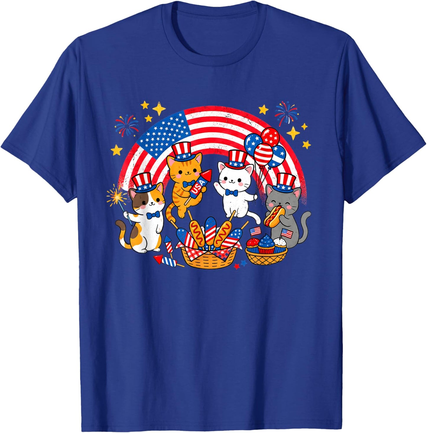 Patriotic Cat 4th of July Firework American Flag Women Girls T-Shirt - T-Shirt | Royal