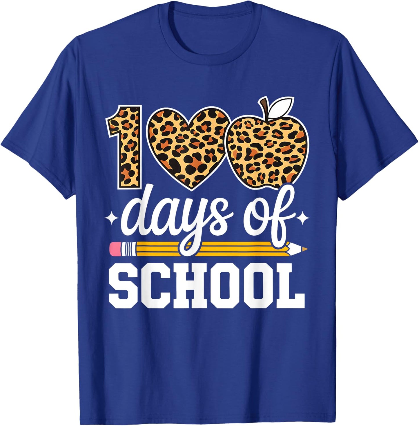 100 Days Of School Leopard Teacher Happy 100th Day Of School T-Shirt - T-Shirt | Royal