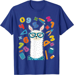 Cute llama alpaca Numbers Math day school teacher kids gift T-Shirt - T-Shirt | Royal