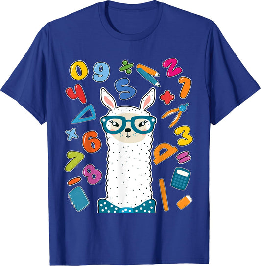 Cute llama alpaca Numbers Math day school teacher kids gift T-Shirt - T-Shirt | Royal