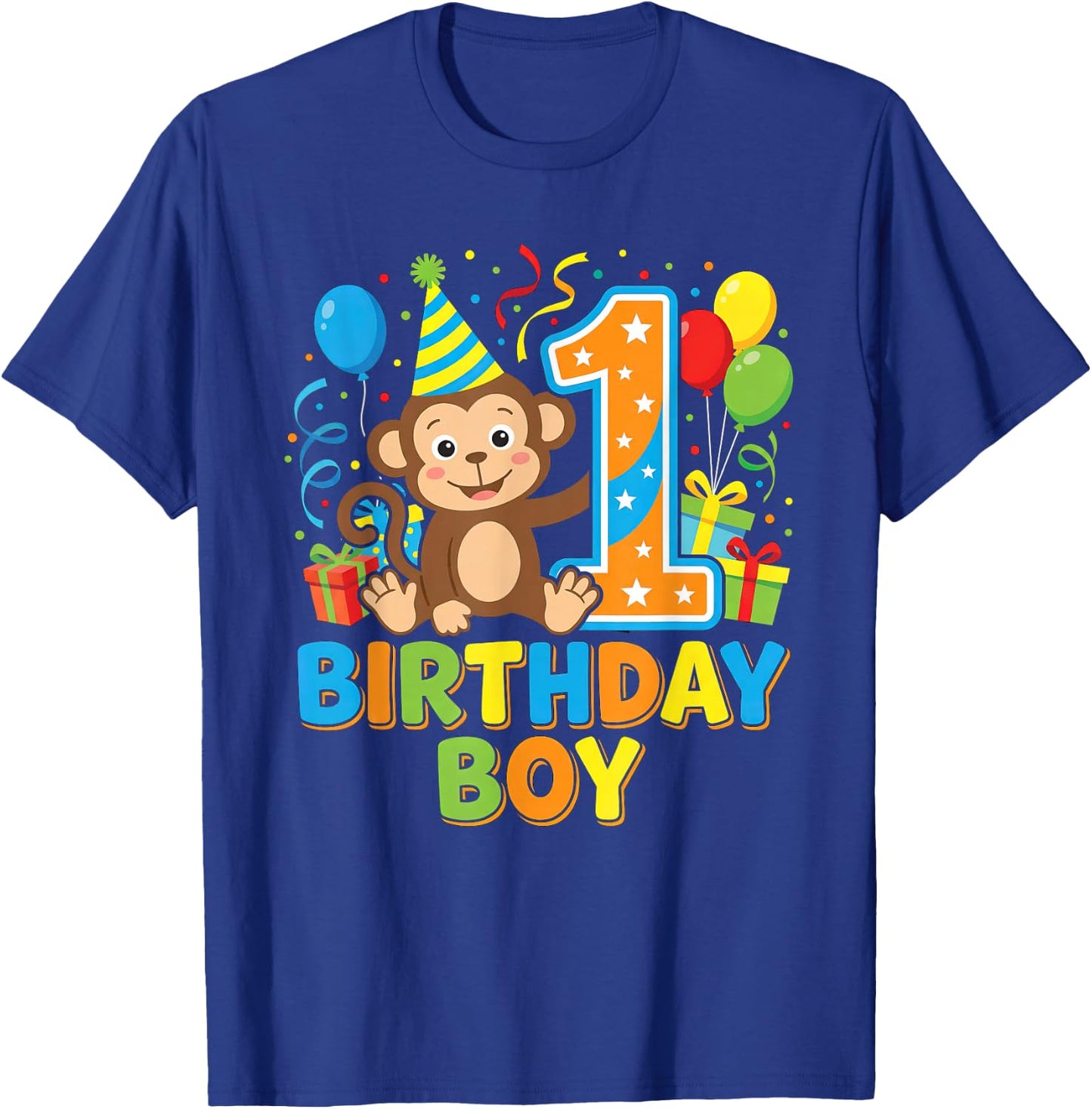 Cute Monkey One Year Old Boy Birthday T-Shirt - T-Shirt | Royal