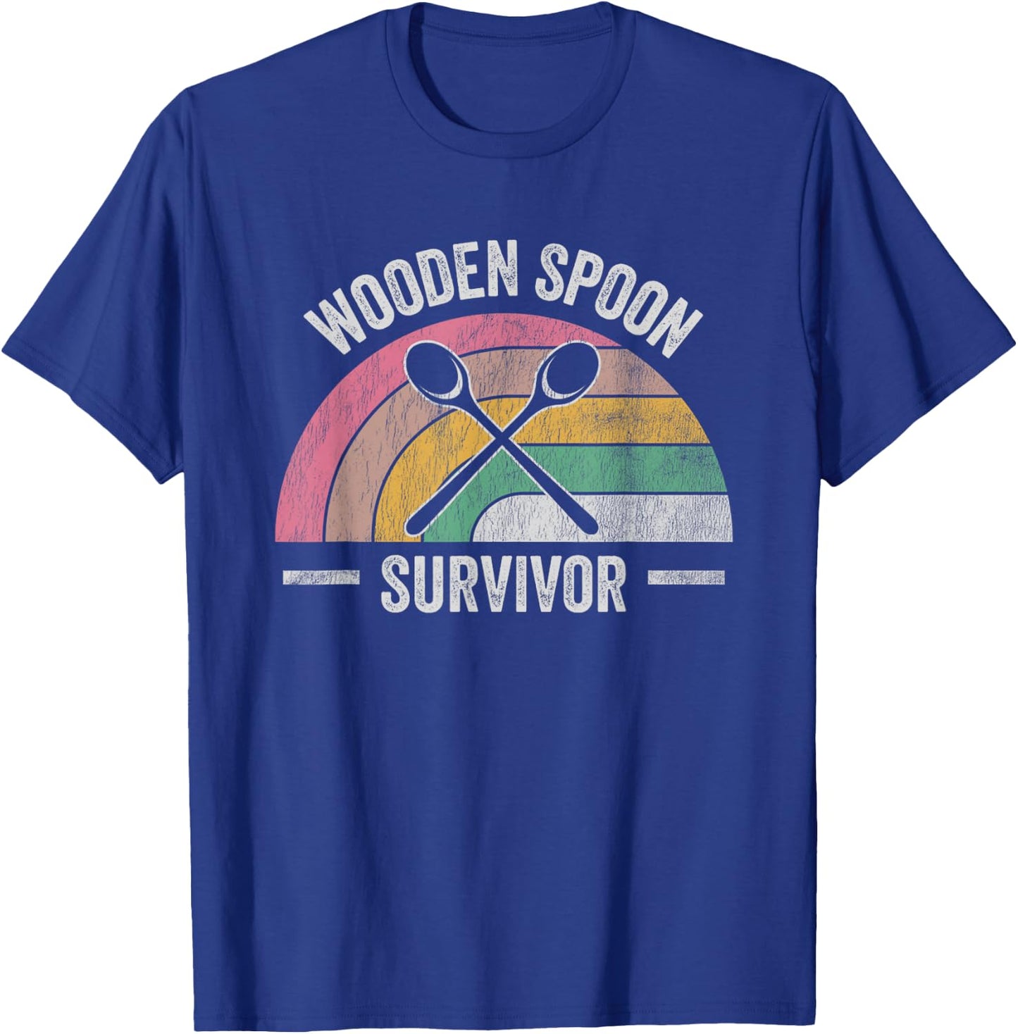 Wooden Spoon Survivor Retro Rainbow Humor T-Shirt - T-Shirt | Royal