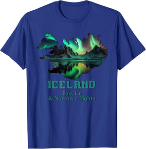 Aurora Borealis Island Natur Feuer Eis Camping Wandern T-Shirt - T-Shirt | Royal