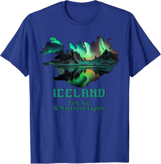Aurora Borealis Island Natur Feuer Eis Camping Wandern T-Shirt - T-Shirt | Royal
