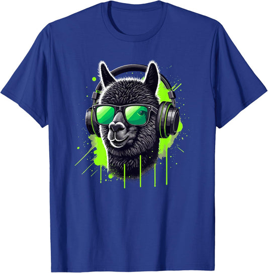Alpaca Sunglasses Helmet Llama Llamas T-Shirt - T-Shirt | Royal