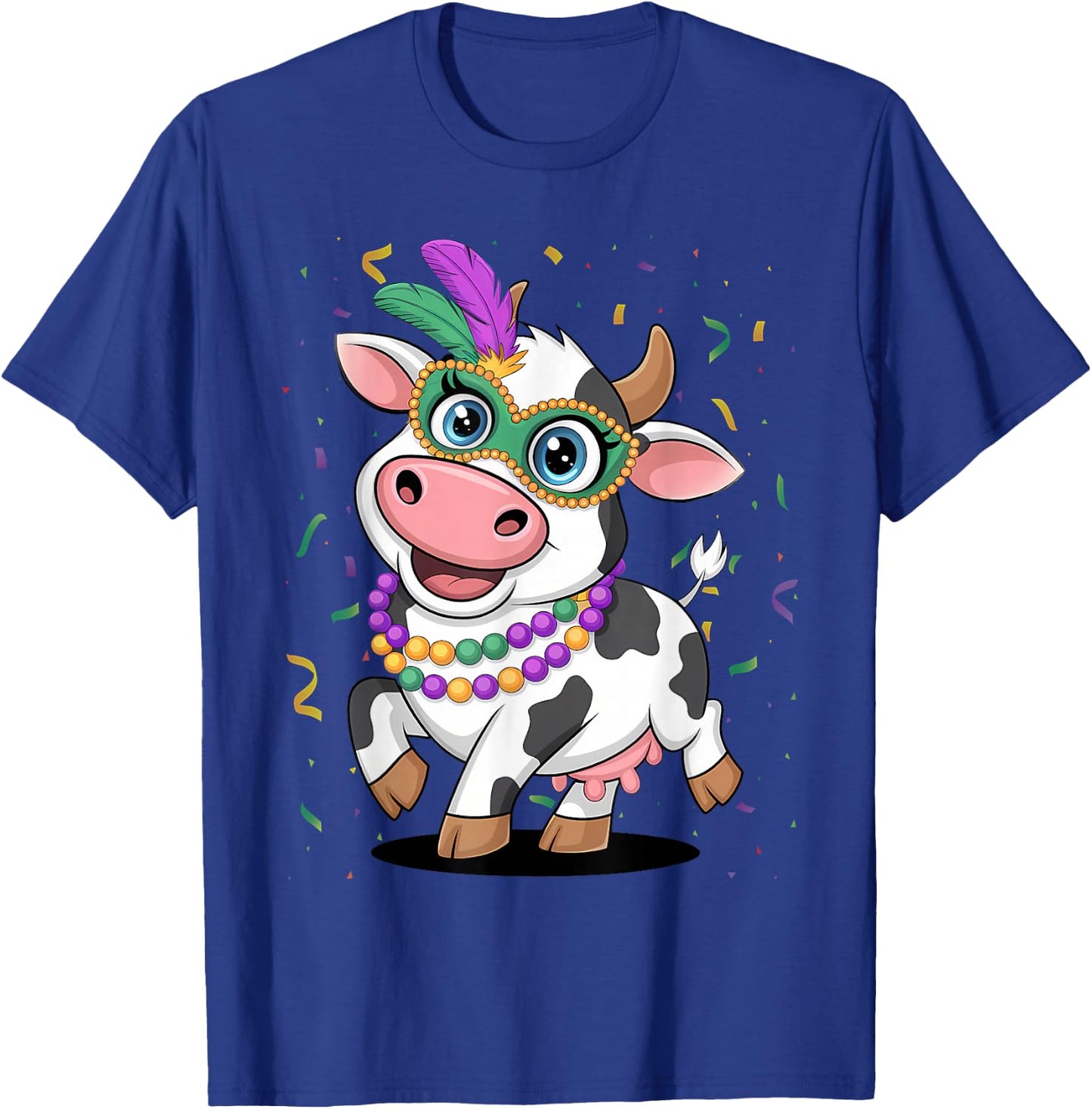 Mardi Gras Cow Wearing Mardi Gras Costume Beads T-Shirt - T-Shirt | Royal
