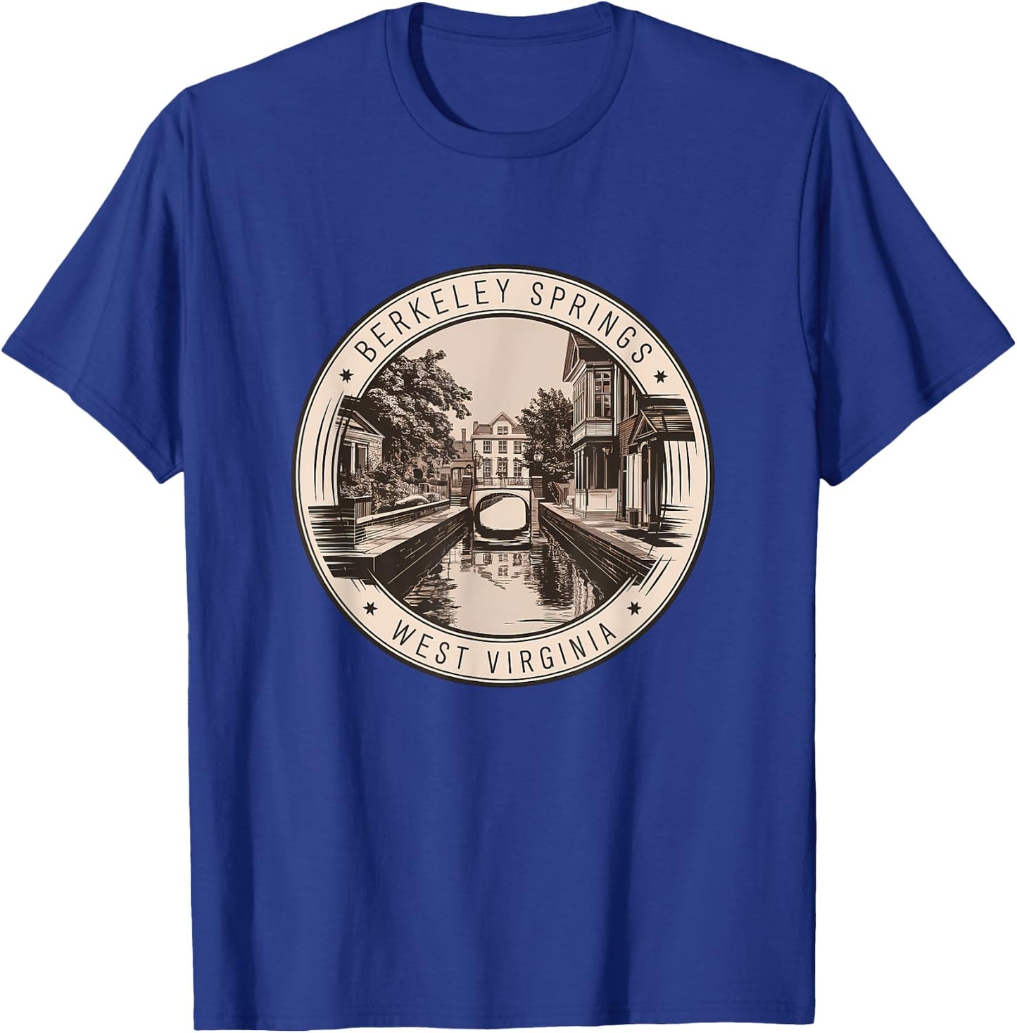 Berkeley Springs West Virginia Illustration Travel Art Badge T-Shirt - T-Shirt | Royal