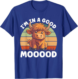 Highland Cow Moo In A Good Mooood Carton Cow T-Shirt - T-Shirt | Royal