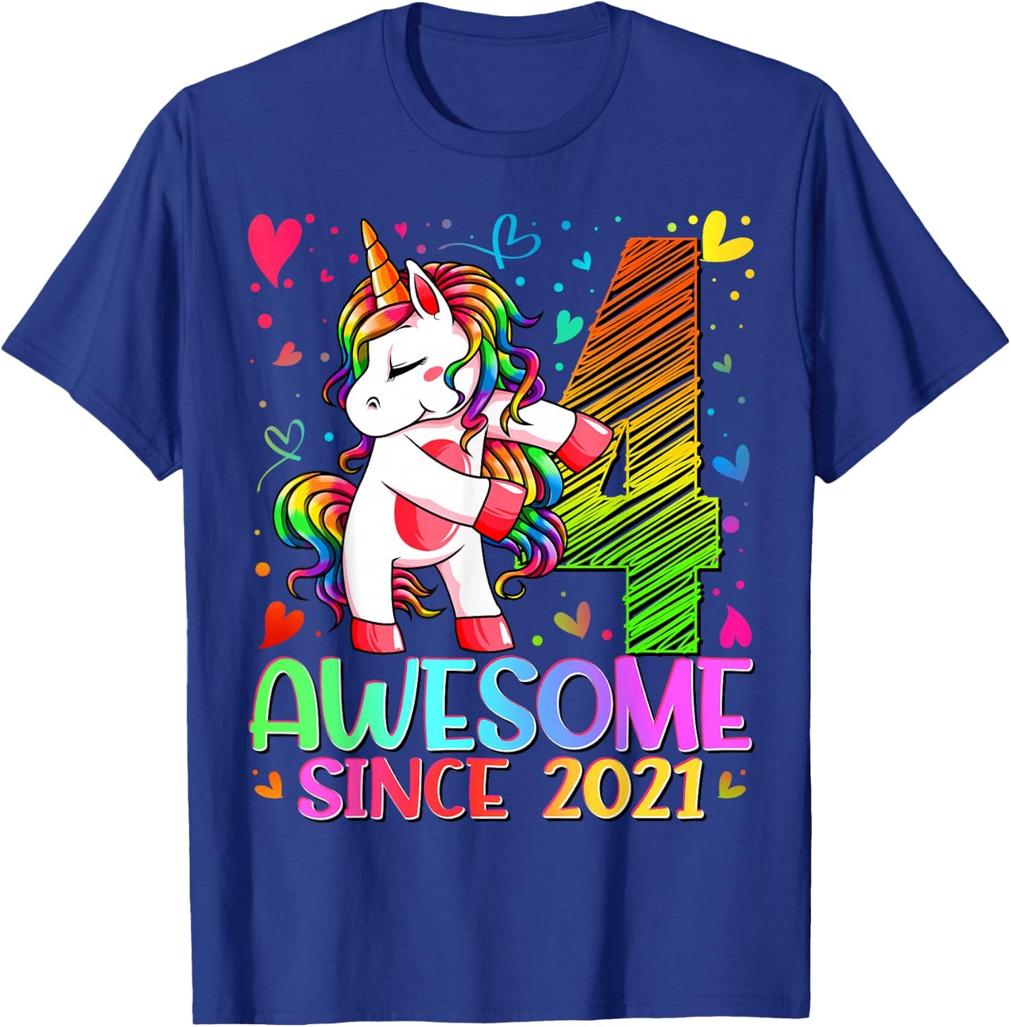 4 Year Old Unicorn Gifts For Girls 4th Birthday Girl Party T-Shirt - T-Shirt | Royal