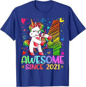 4 Year Old Unicorn Gifts For Girls 4th Birthday Girl Party T-Shirt - T-Shirt | Royal