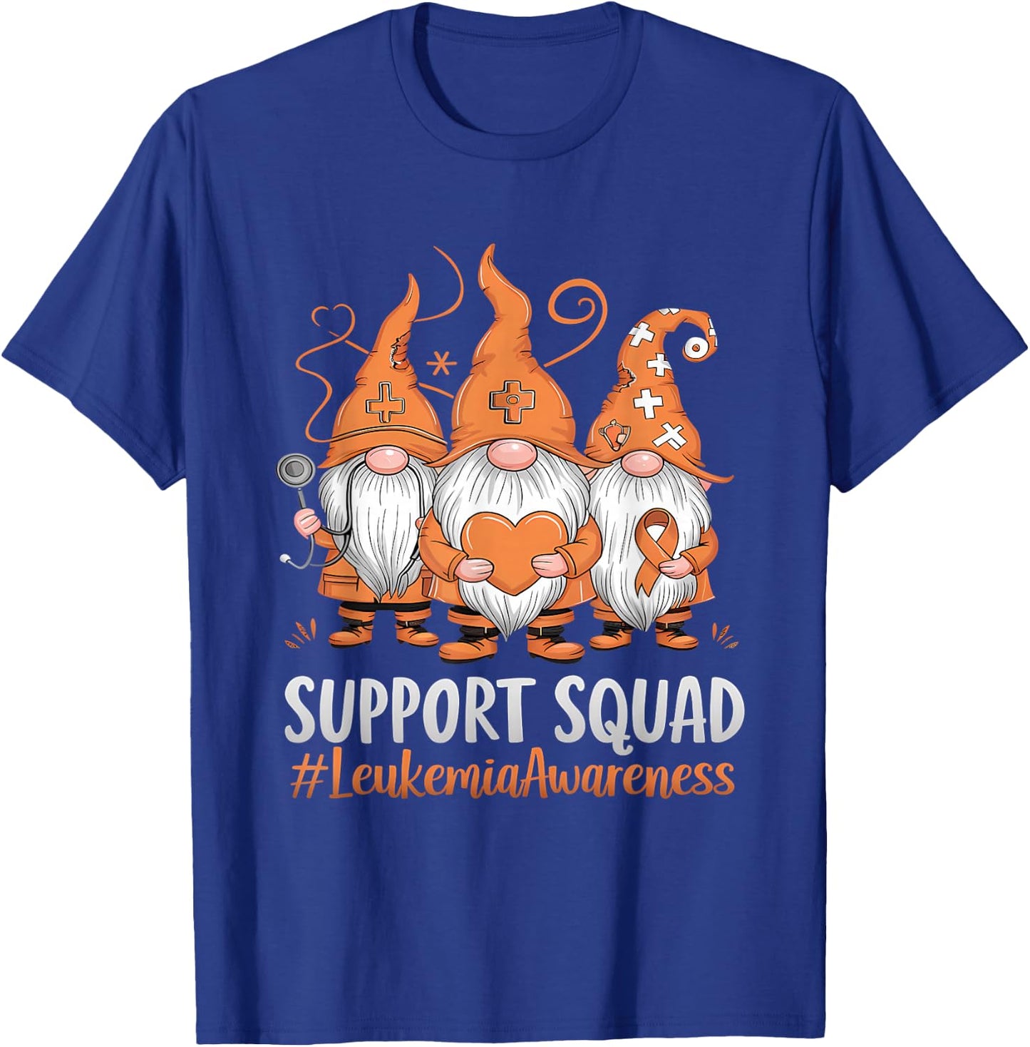 Leukemia Cancer Awareness Gnome Support Squad Orange Ribbon T-Shirt - T-Shirt | Royal